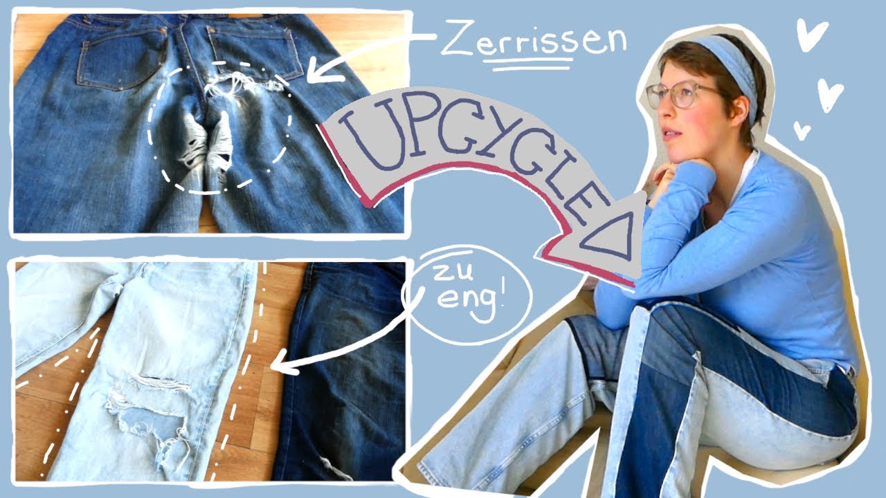 Upcycling two ripped Jeans to make Workpants - YouTube