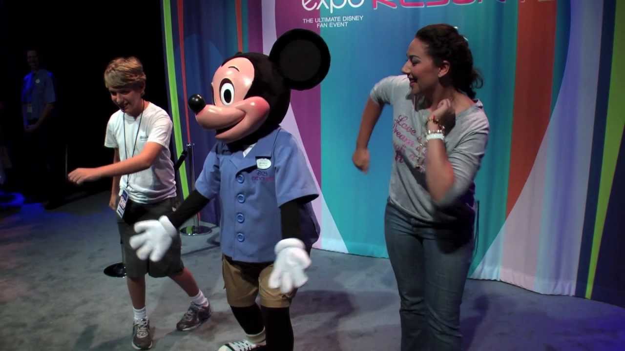 Mickey Mouse dancing and talking with guests at D23 Expo 2011