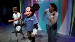 Mickey Mouse dancing and talking with guests at D23 Expo 2011