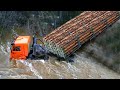 Extreme Dangerous Logging Truck Operator Skill, Powerful Wood Tractor Heavy Equipment Working