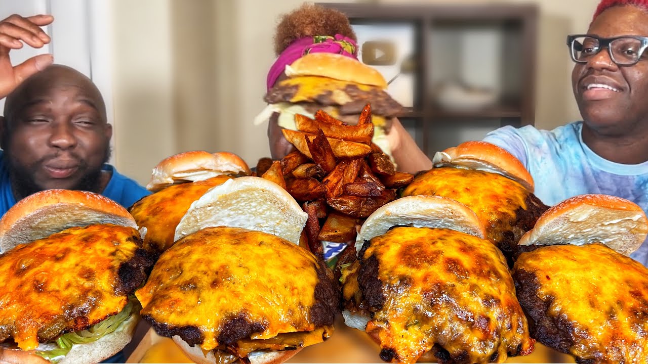 MY SONS HOME MADE GOURMET SMASH BURGERS| MUKBANG EATING SHOW!!