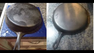 How To Strip A Cast Iron Skillet with TONS of RUST & BLACK CARBON  Watch and see!