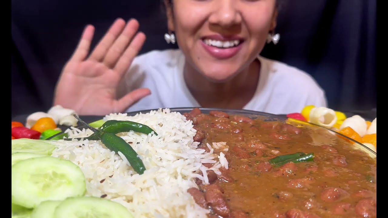 Real mukbang 🔥 Punjabi style Rajma 🫘 Basmati rice 🍚, papad, salad🥗 