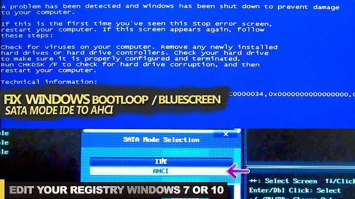 Fix Windows Blue Screen Boot Loop after change IDE to AHCI edit registry Windows