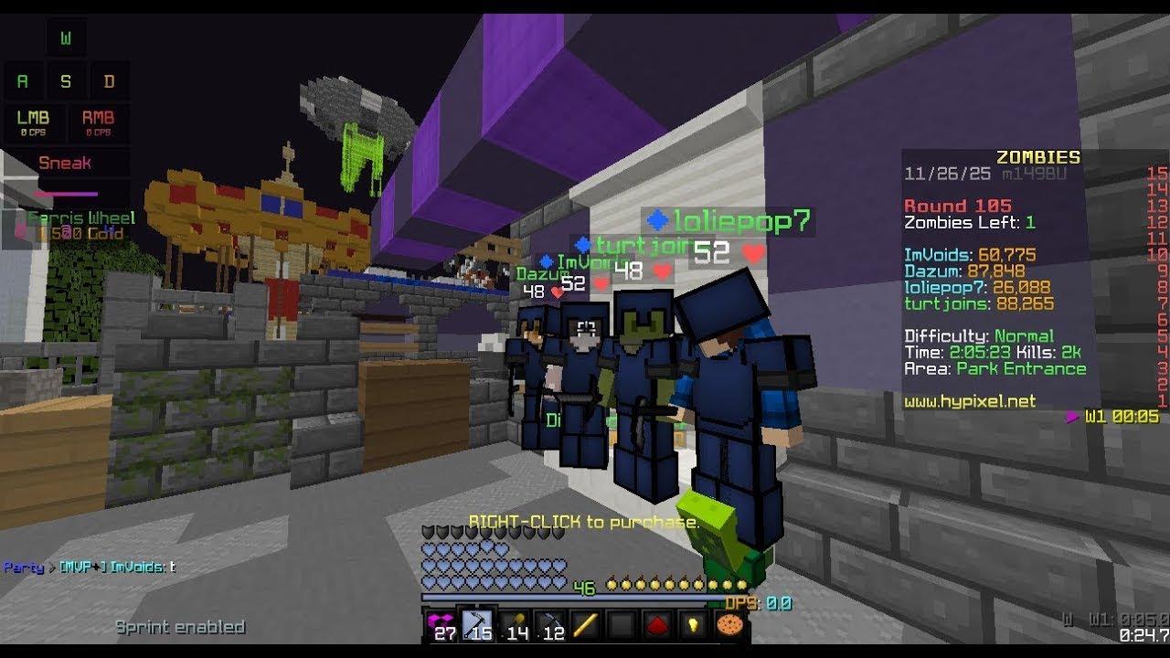 Hypixel Zombies: Alien Arcadium Quartet No Ferris Wheel Challenge (1st win)