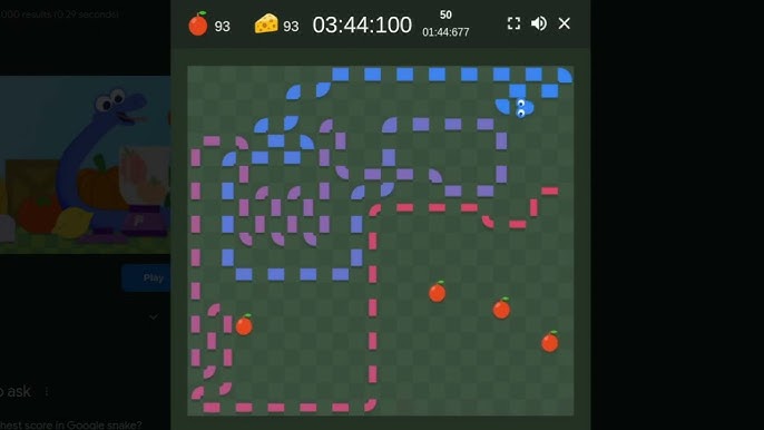 Google Snake Game 100 apples in winged mode speedrun in 4:15.077 