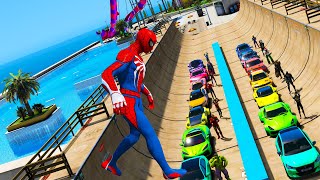 Ramp challenge: Skyscraper edition. Who's brave enough to try it? Spiderman car and Superheroes MODs