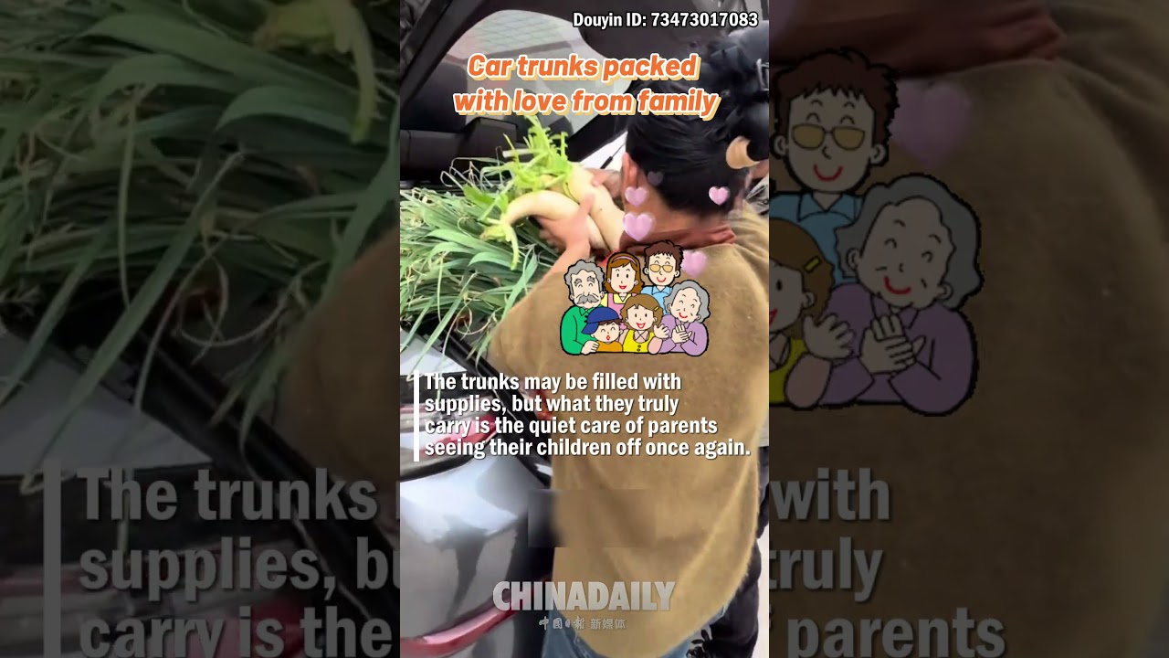 Car trunks packed with love from family