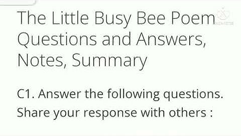 The little Busy Bee Class 8 English poem question and answers,  notes,  summary Kseeb solutions