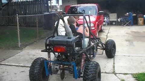 Second test run of the Home based build off road buggy with a 500cc 2 cycle ski-doo snowmobile motor