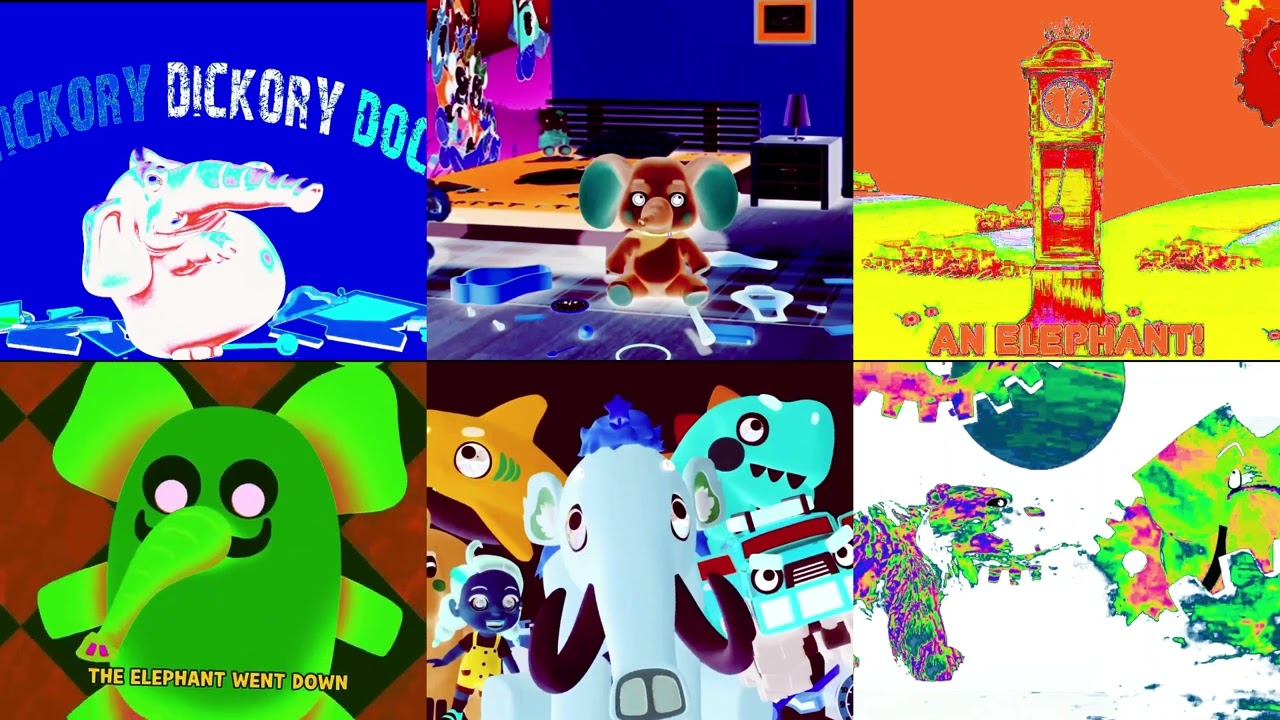 HICKORY DICKORY DOCK ~ 5 ELEPHANTS VS 1 MAMMOTH AND FRIENDS | PARTY CRASH WARS INVERSION CLOCK