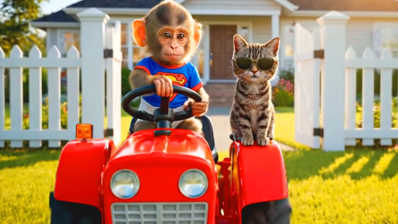 A Sunny Beach Adventure – Lindo and the Tabby Cat Relax, Eat Seafood, and Play by the Sea ☀️🌊🐒🐱