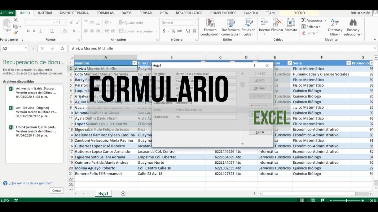 Crear formulario en MS Excel