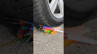 Experiment: Wheel Car VS 😱 Color Medical Syringes. Crushing Crunchy &amp; Soft Things by Car!