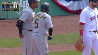 PIT@BOS: Harrison lines single to left field