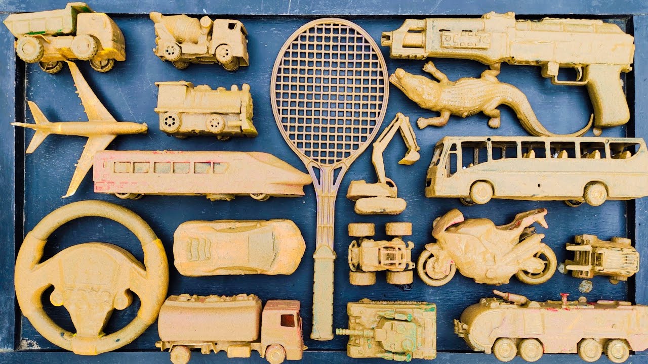 Membersihkan Mainan Mobil Berlumpur, Mobil Balap, Truk Molen, Kereta Api, Pemadam, Crane, Excavator