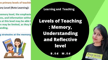 Levels of Teaching : Memory, Understanding and Reflective level | Learning and Teaching
