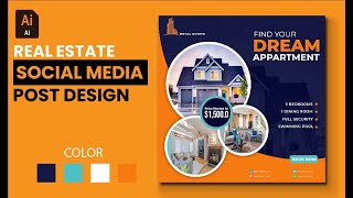 Social Media Post Design | Real Estate Banner Design | Illustrator Tutorial