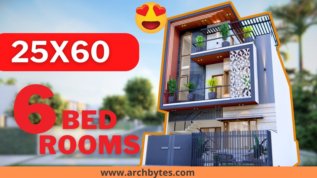 25x60 House Design 3D | 1500 Sqft | 167 Gaj  | 6 Bed Rooms | Terrace Garden | 8x18 Meters