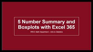 5 Number Summary and Boxplots in Excel 365