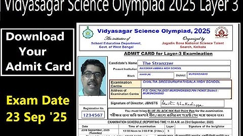 #VSO215, DOWNLOAD ADMIT CARD, Layer 3, Vidyasagar Science Olympiad, Exam on 23 September 2025