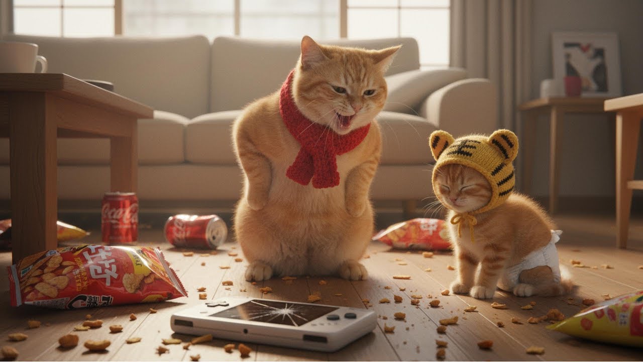 Tiger Hat Kitten Addicted to Games 🎮😿 Mama Cat Breaks Console 💔 but Ginger Sister Shows Love ❤