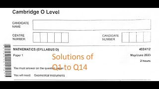 Exam Maths M/J 2023 P1 V2, Solutions of Q1 to Q14, IGCSE and O level 4024