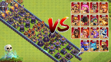 Town hall 15 max defense base formation vs super troops attack experiment video