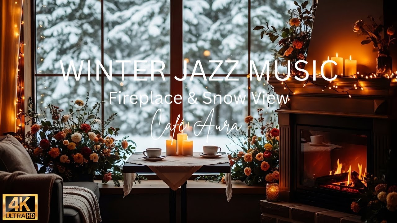 Cozy Winter Jazz Café ❄️ Fireplace Ambience • Warm Coffee Shop Music • Relaxing Snowy Night