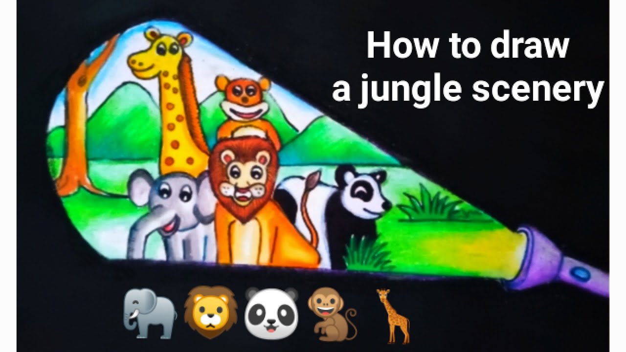 How to draw a jungle scenery | Animal family photo | - YouTube