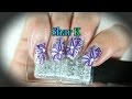 Nail Art Design - Silver & Purple Flowers