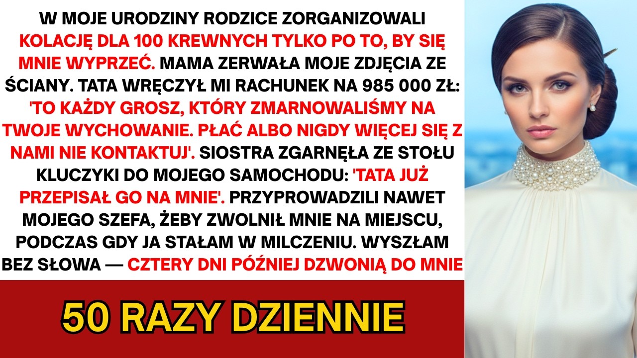 Na moje urodziny rodzice zorganizowali kolację ze 100 krewnymi, by publicznie mnie wydziedziczyć...