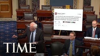 Bernie Sanders Brings Giant Printout of a Donald Trump Tweet to Senate Floor | TIME