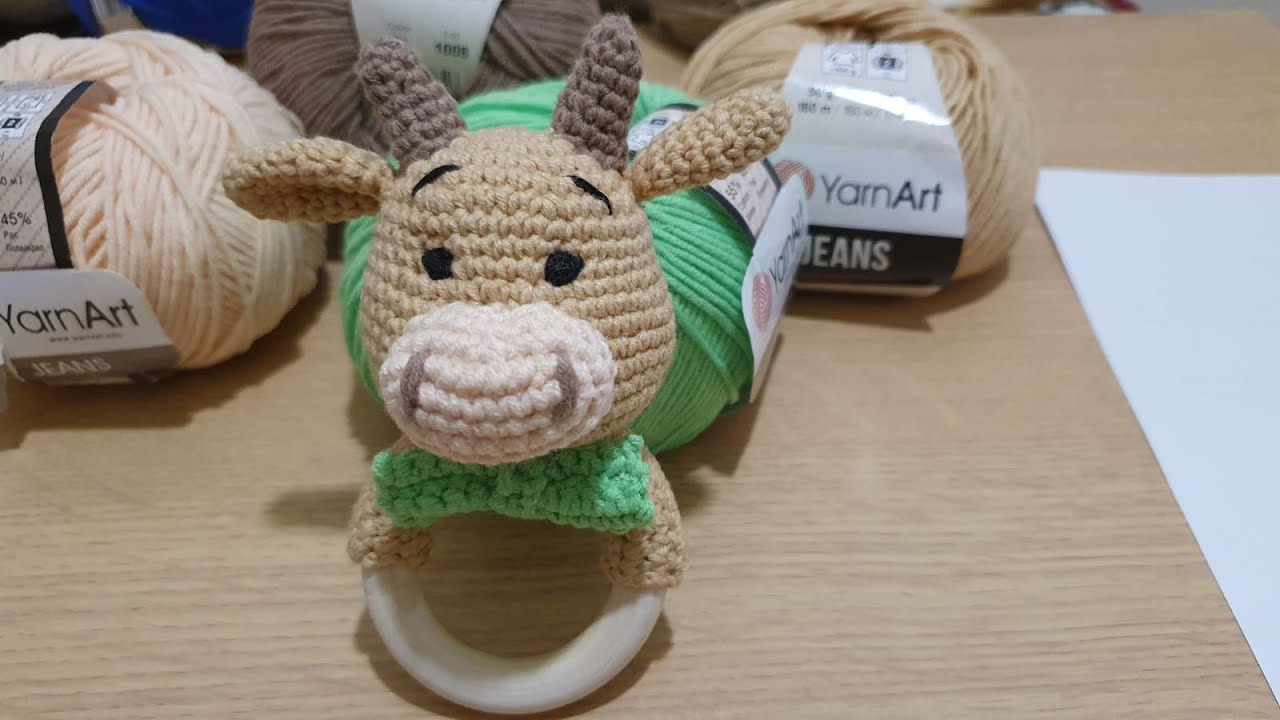 Crochet Bull Rattle/ first baby toy - YouTube