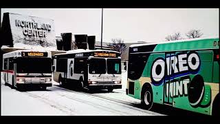 OREO MINT SMART LOW FLOOR & SMART LOW FLOOR & SPARTANS DDOT D40LF DRIVING AT NORTHLAND MALL SNOW