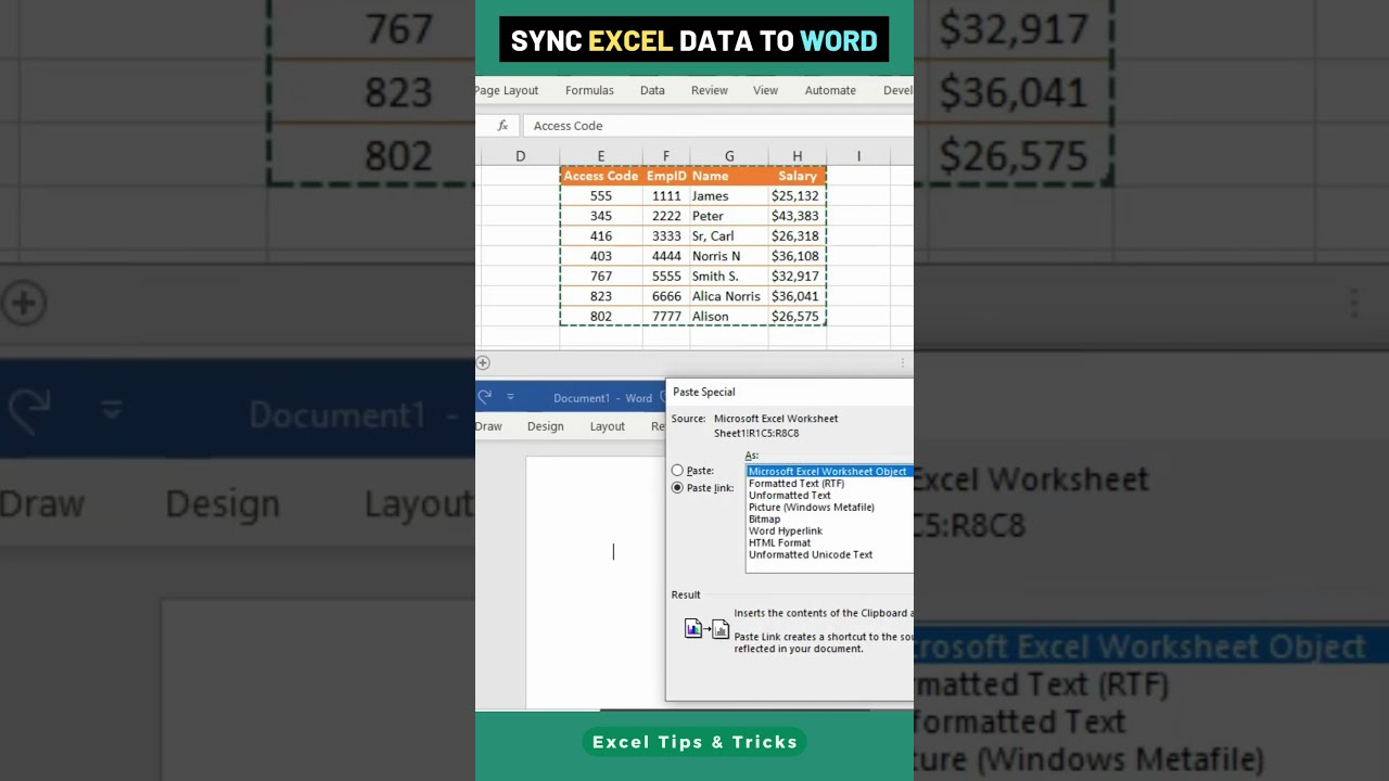 How To Sync Excel Data Word File Exceltips Msword Shorts Shortsfeed