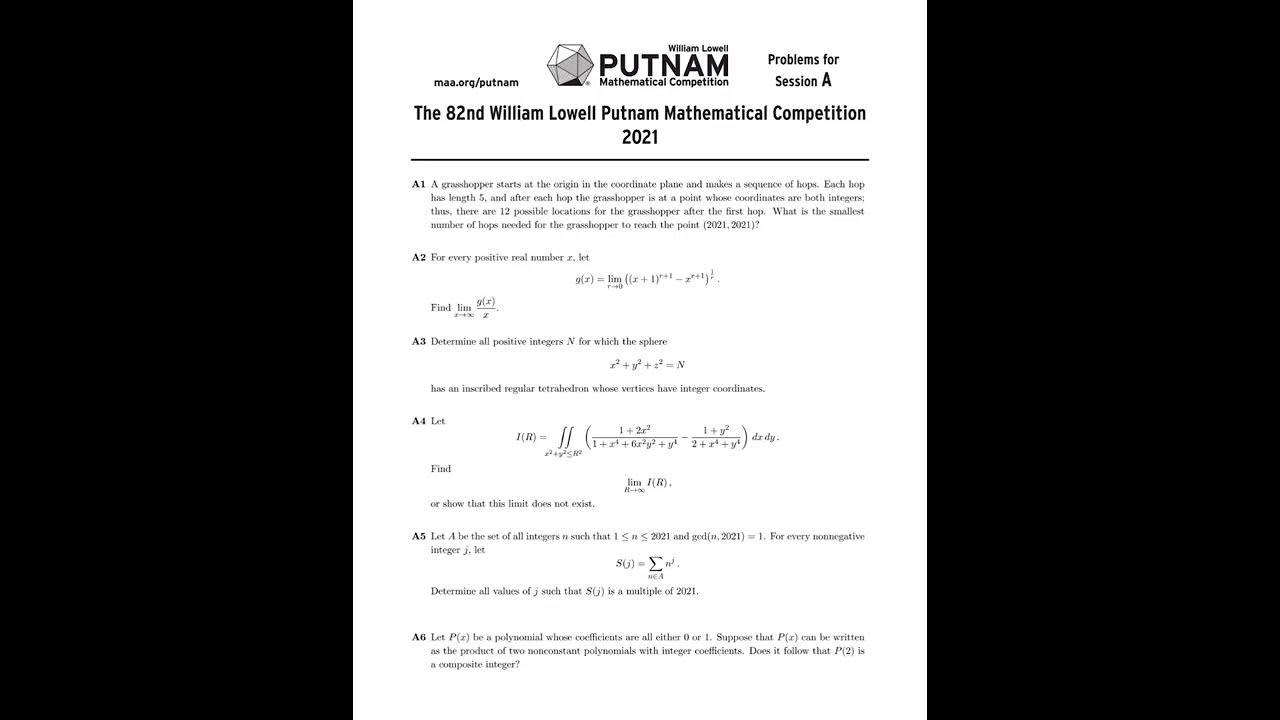 The William Lowell Putnam Mathematical Competition YouTube