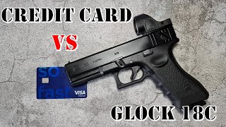 Army Armament R18: Glock 18C with Trijicon SRO vs a blocked credit card (raw audio)