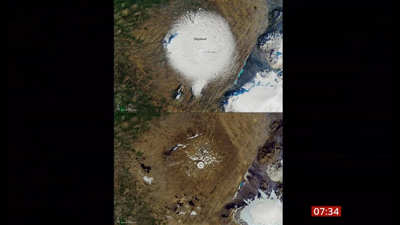 Prosesi gletser Okjokull hingga benar-benar menghilang, dan dinhyatakan punah pada 2014. (gambar dari: https://www.youtube.com/watch?v=0_pDHsUdG84)