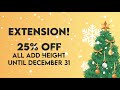 HAPPY HOLIDAYS FROM ADD HEIGHT INSOLES - 25% OFF SITEWIDE PROMOTION CODE!!!