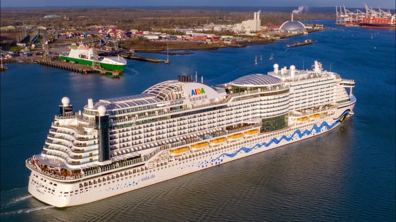 Aida Perla cruise ship departs Southampton UK 