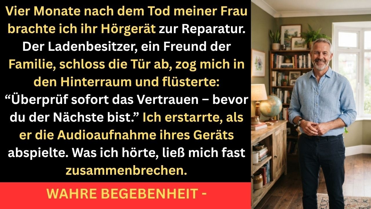 Ich brachte das Hörgerät meiner verstorbenen Frau zur Reparatur, und der Techniker wurde kreidebleich. Er schloss die Tür ab und flüsterte: „Walter, du musst sehen, was auf diesem Gerät ist, bevor...
