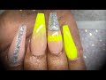 Acrylic nails - bright yellow design set with cutout designs