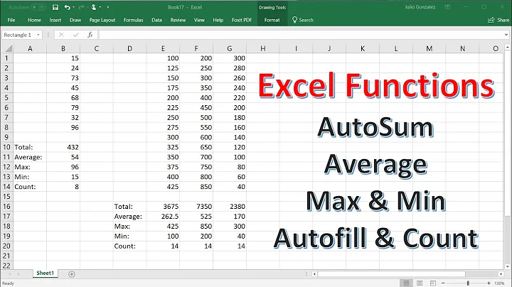 Excel Tutorial - Autosum, Average, Max, Min, Count & Autofill Functions