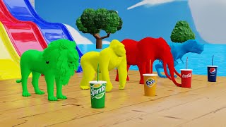 Choose Right Drink with Elephant Gorilla Cow Lion Dinosaur Wild Animals Games Fountain Crossing Game