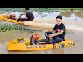 Thuyền tự chế lắp động cơ 12hp .Homemade boat fitted with 12hp engine