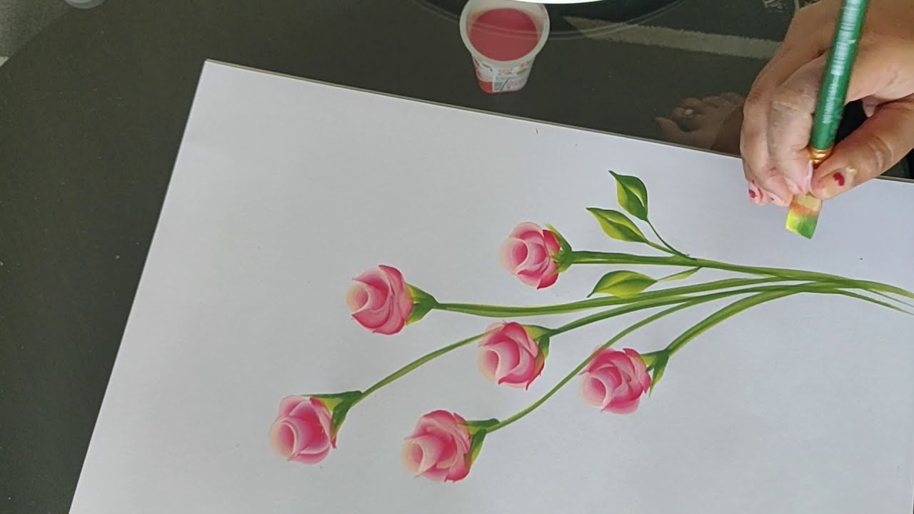 One Stroke Painting Rose Flower for Beginners - YouTube One Stroke Painting Rose Flower for Beginners - YouTube