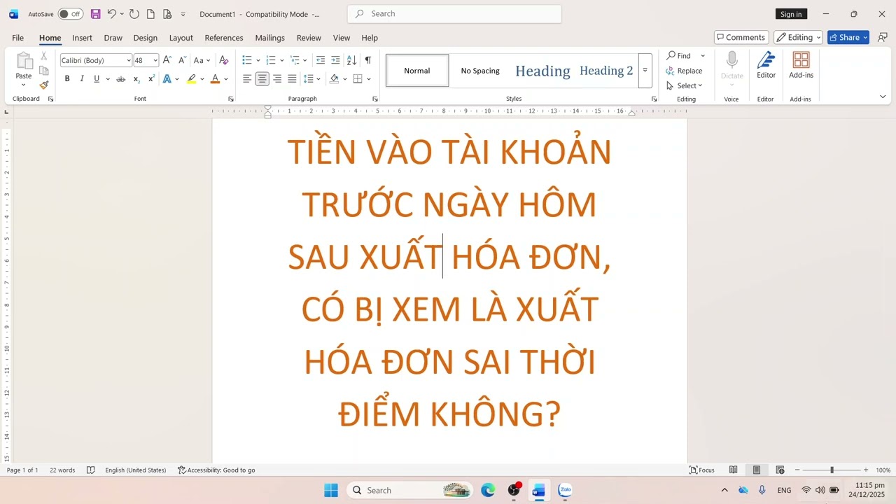 Tiền vào TK ngày hôm sau xuất HD có bị xem là xuất HD sai thời điểm k?