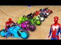 Spiderman Race Motorcycles with Superheroes Waterslide Ramp Jump Competition Challenge - GTA 5