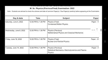 MGSU M.Sc. Physics time table 2022 ||